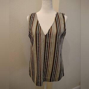 NWOT Theory Linen Blend Sheer Stripe Boxy Fit Tank Top Neutral Lightweight S